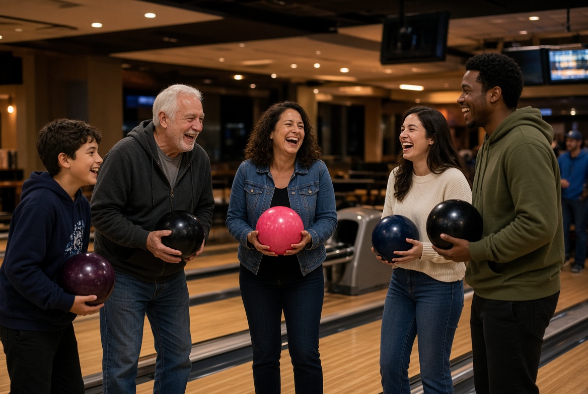 Family and friends bowling